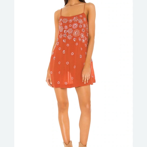 NWT Revolve Free people Azelia Rust Floral Embellished Slip Dress boho feminine - Picture 3 of 11